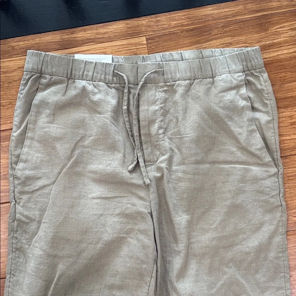 H&M Beige Drawstring Linen-Blend Pants